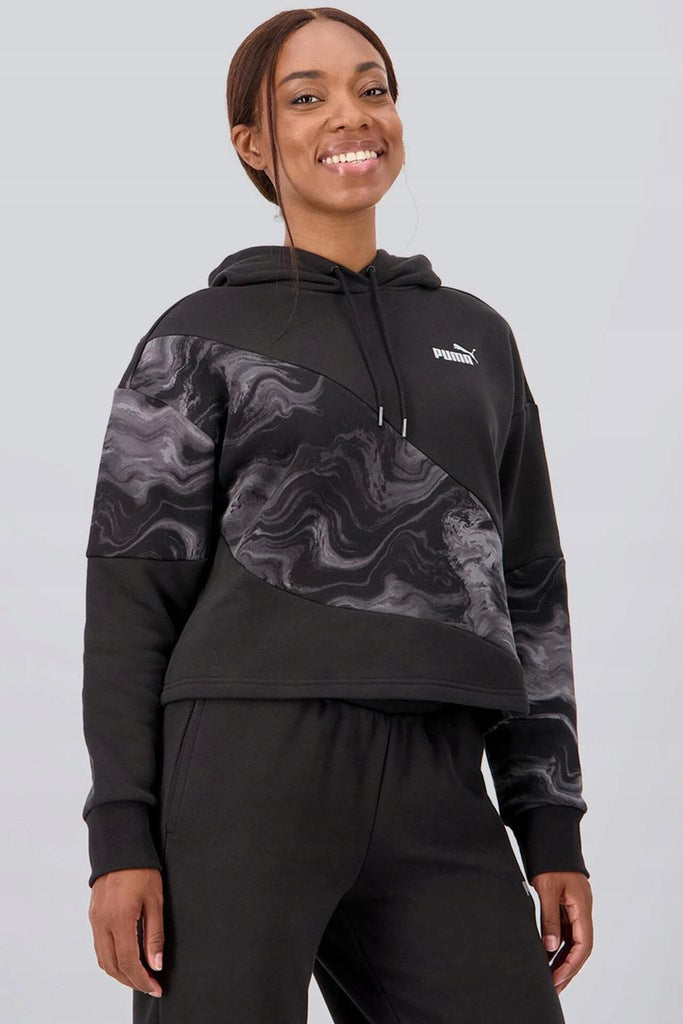Puma Czarna Bluza Damska z Kapturem Krótka Przez Głowę Hoodie
