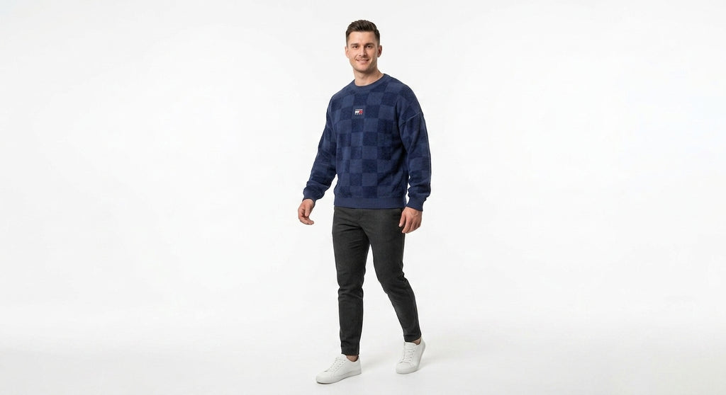 Sweter Męski Tommy Jeans TJM Skater Check Granatowy Szachownica