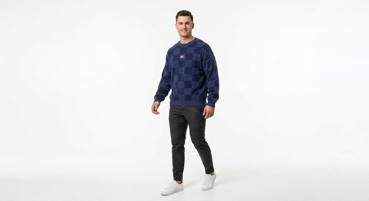 Sweter Męski Tommy Jeans TJM Skater Check Granatowy Szachownica
