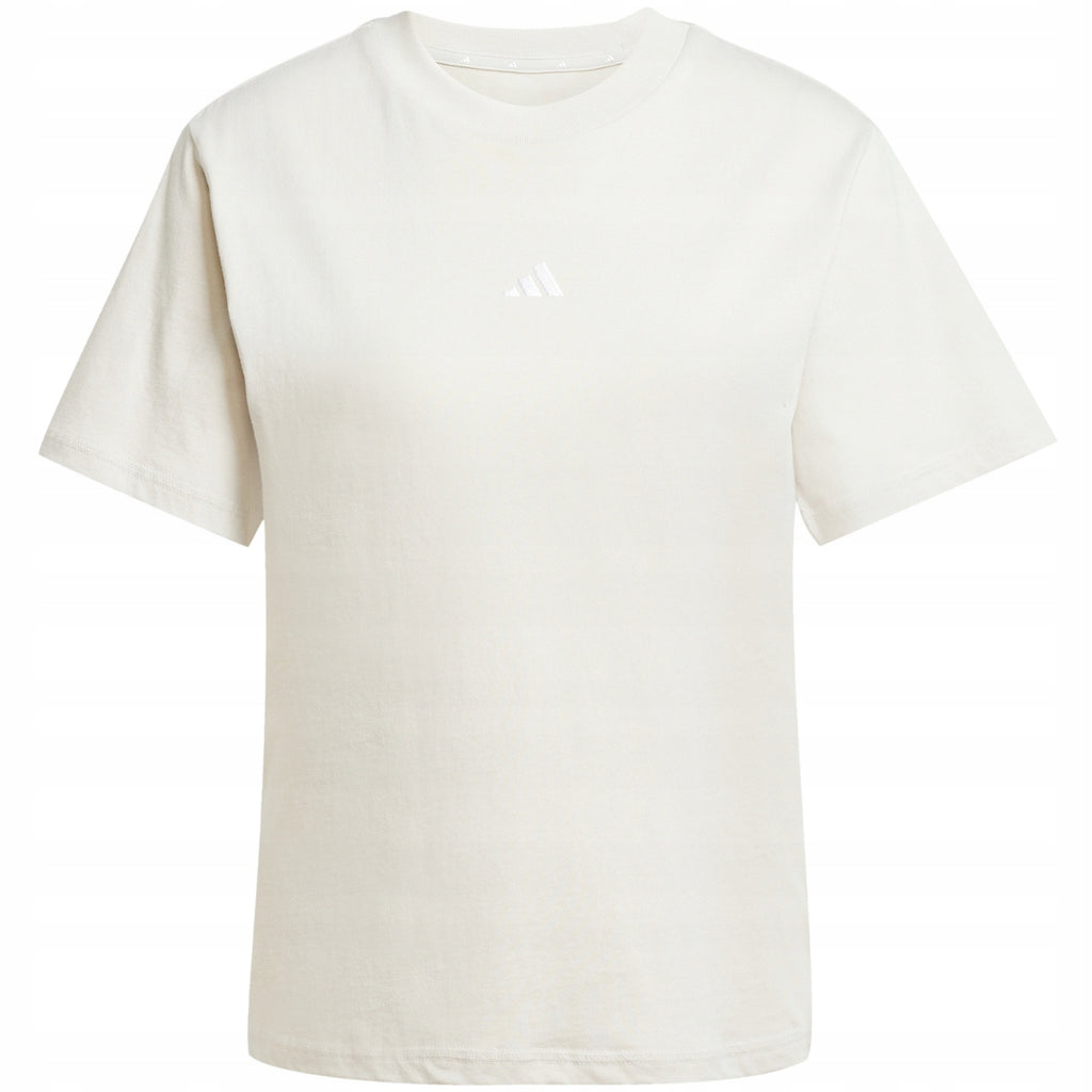 Adidas Beżowa Bluzka Damska T-shirt na Krótki Rękaw Logo Haft JI6079