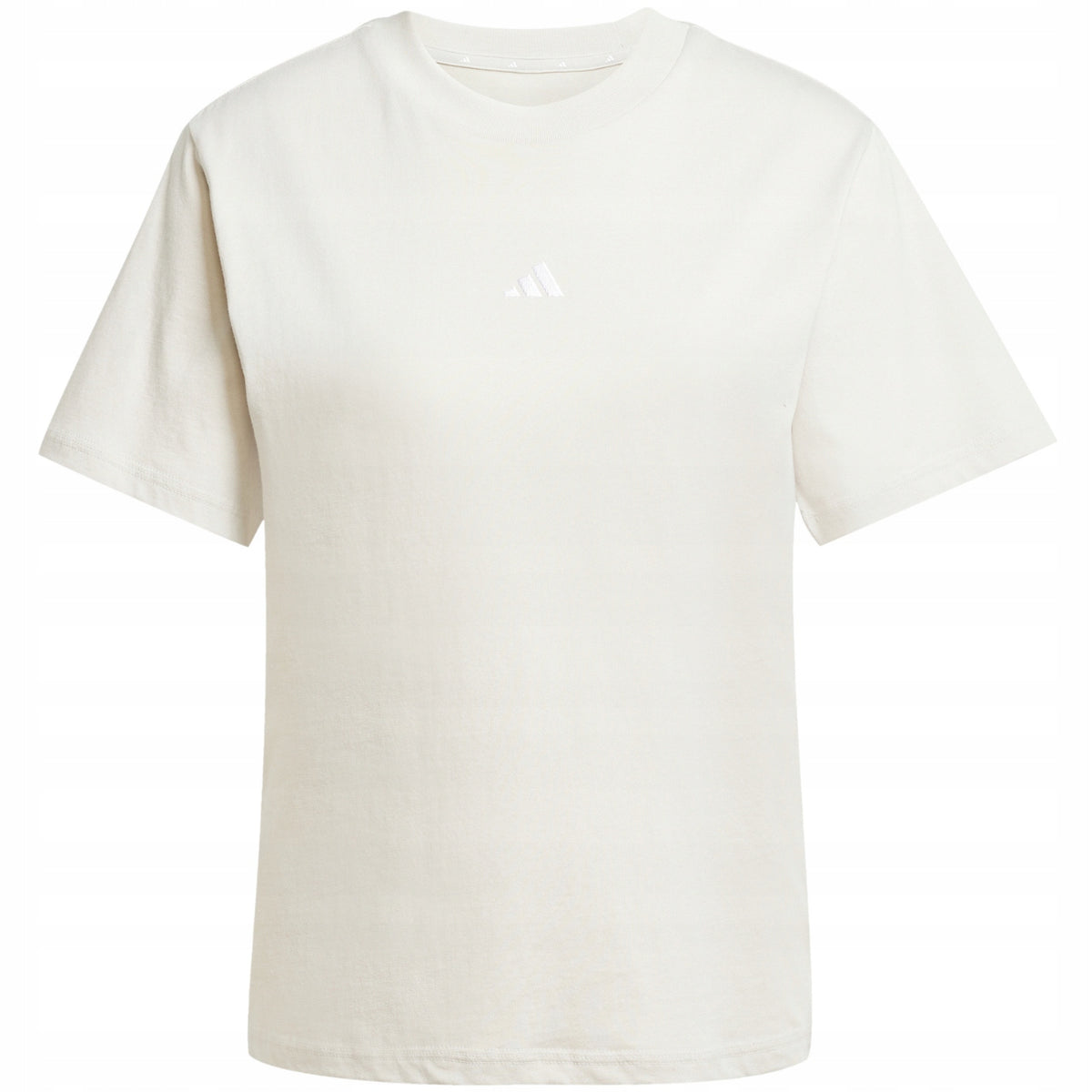 Adidas Beżowa Bluzka Damska T-shirt na Krótki Rękaw Logo Haft JI6079