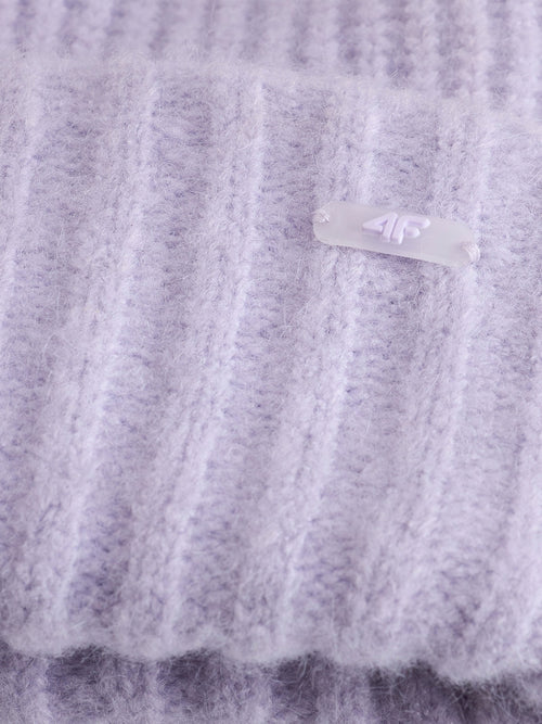 4F Liliowa Czapka Damska Zimowa Naszywka Logo Beanie Ciepła Onesize