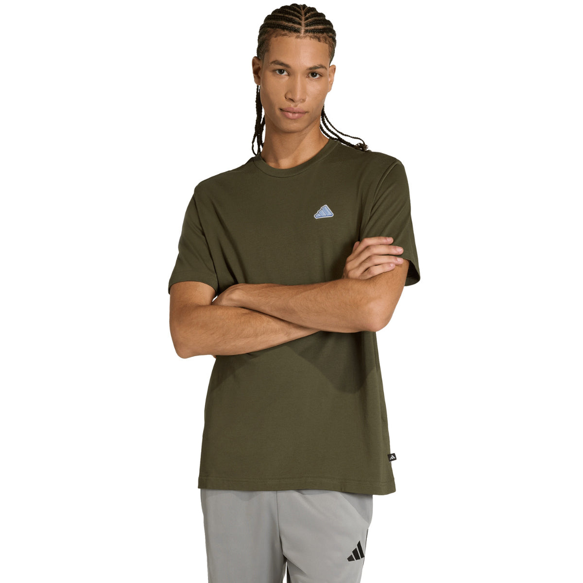 Koszulka Męska Adidas KT4448 Sportowa Oliwkowa Logo Bawełna