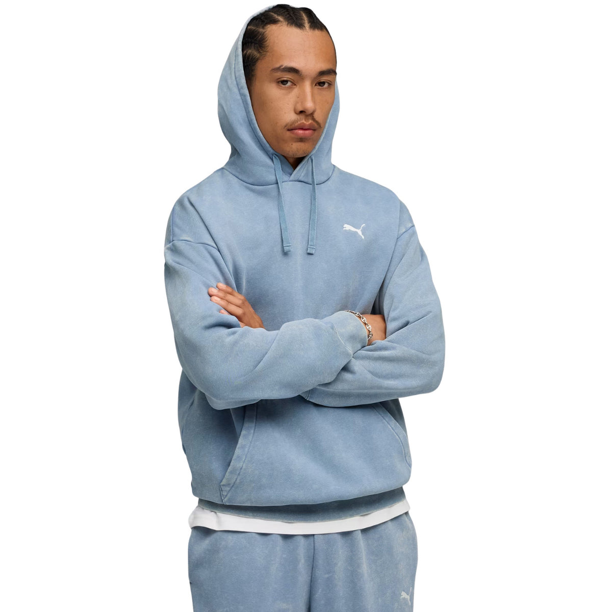Bluza Męska Puma ESS Elevated Relaxed Wash Hoodie Niebieska 688049 34