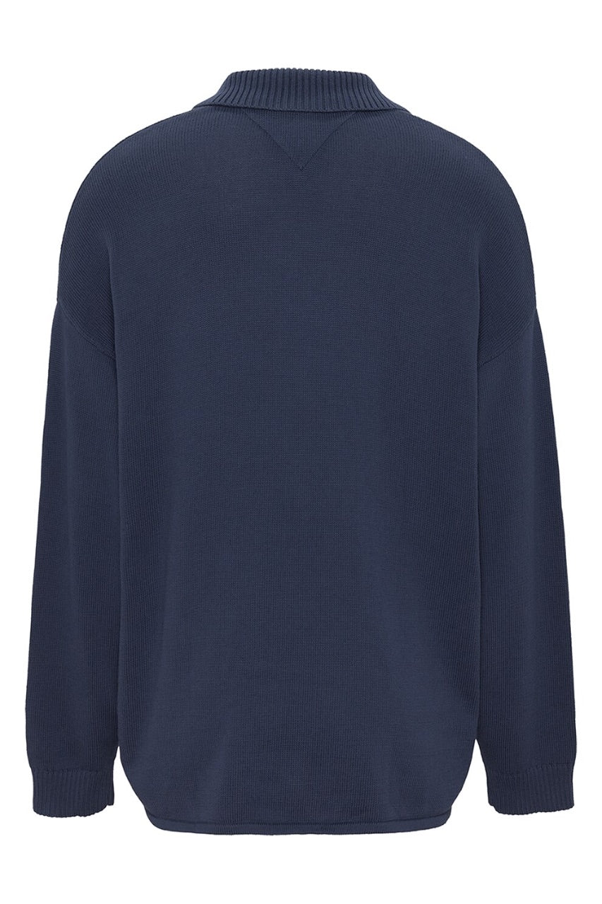 Sweter Męski Tommy Hilfiger Granatowy z Kołnierzykiem Oversize