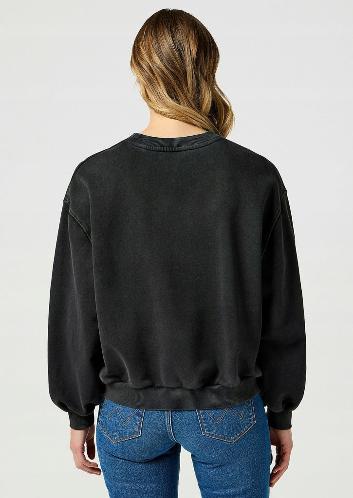 Wrangler Szara Bluza Damska Przez Głowę Długi Rękaw Loose Fit Nadruk