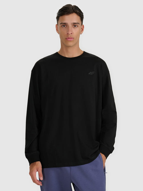 4F Czarna Bluzka na Długi Rękaw Męska z Nadrukiem Longsleeve Oversize
