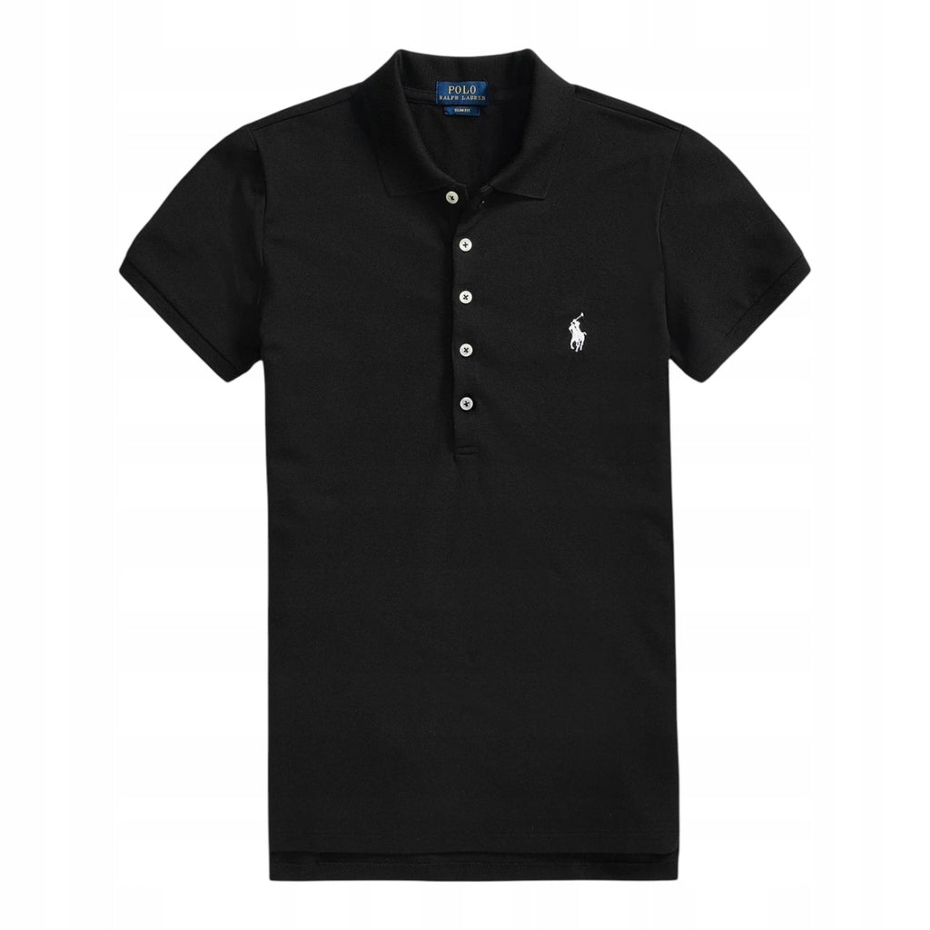 Polo Ralph Lauren Czarna Bluzka Damska z Kołnierzykim na Krótki Rękaw r.S