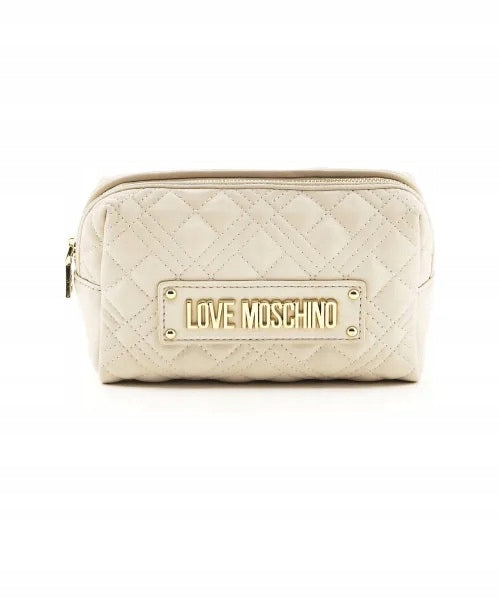 Love Moschino Beżowa Skórzana Kosmetyczka Damska z Logo Elegancka na Zamek