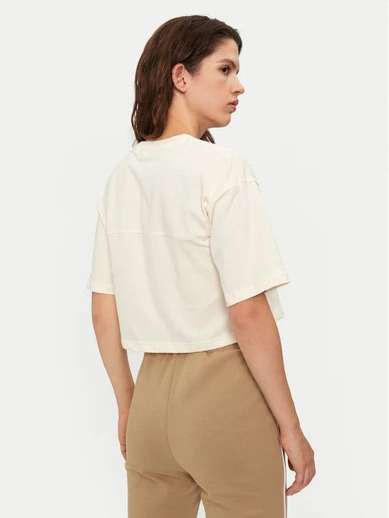 FILA Beżowa Bluzka Damska Krótki T-shirt na Krótki Rękaw Logo Haft Loobu L