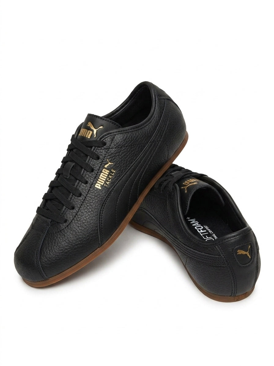 Buty Męskie Puma Tackle L Sportowe Czarne Skórzane Niskie