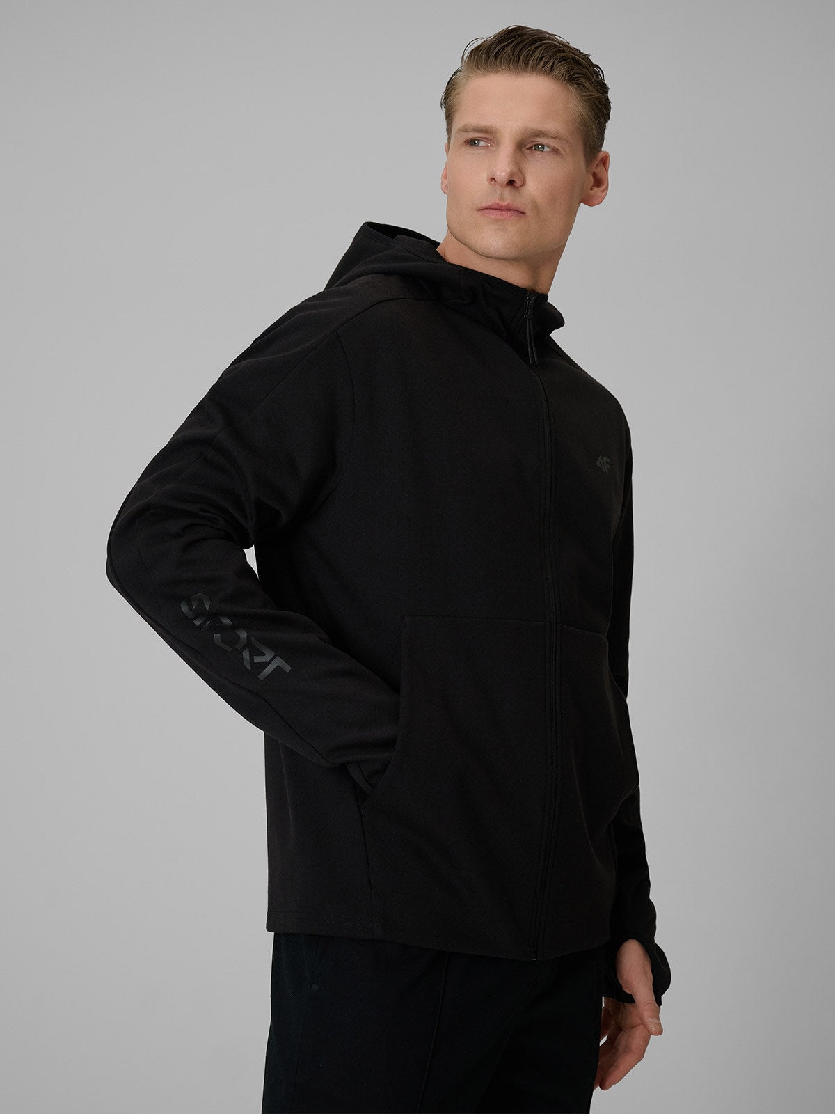 Bluza Męska 4F TSWSM2130 Sportowa Czarna Kaptur Rozpinana