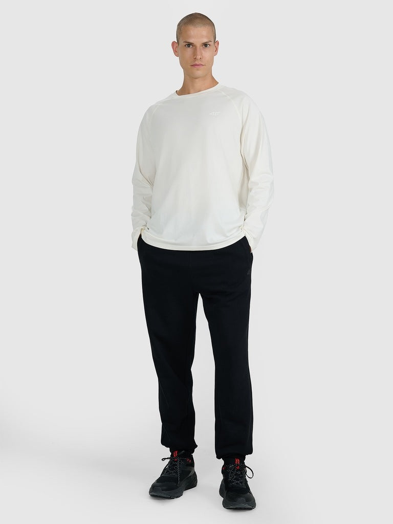 4F Bluzka Męska Ecru Długi Rękaw Longsleeve Oversize Gładka Bawłniana