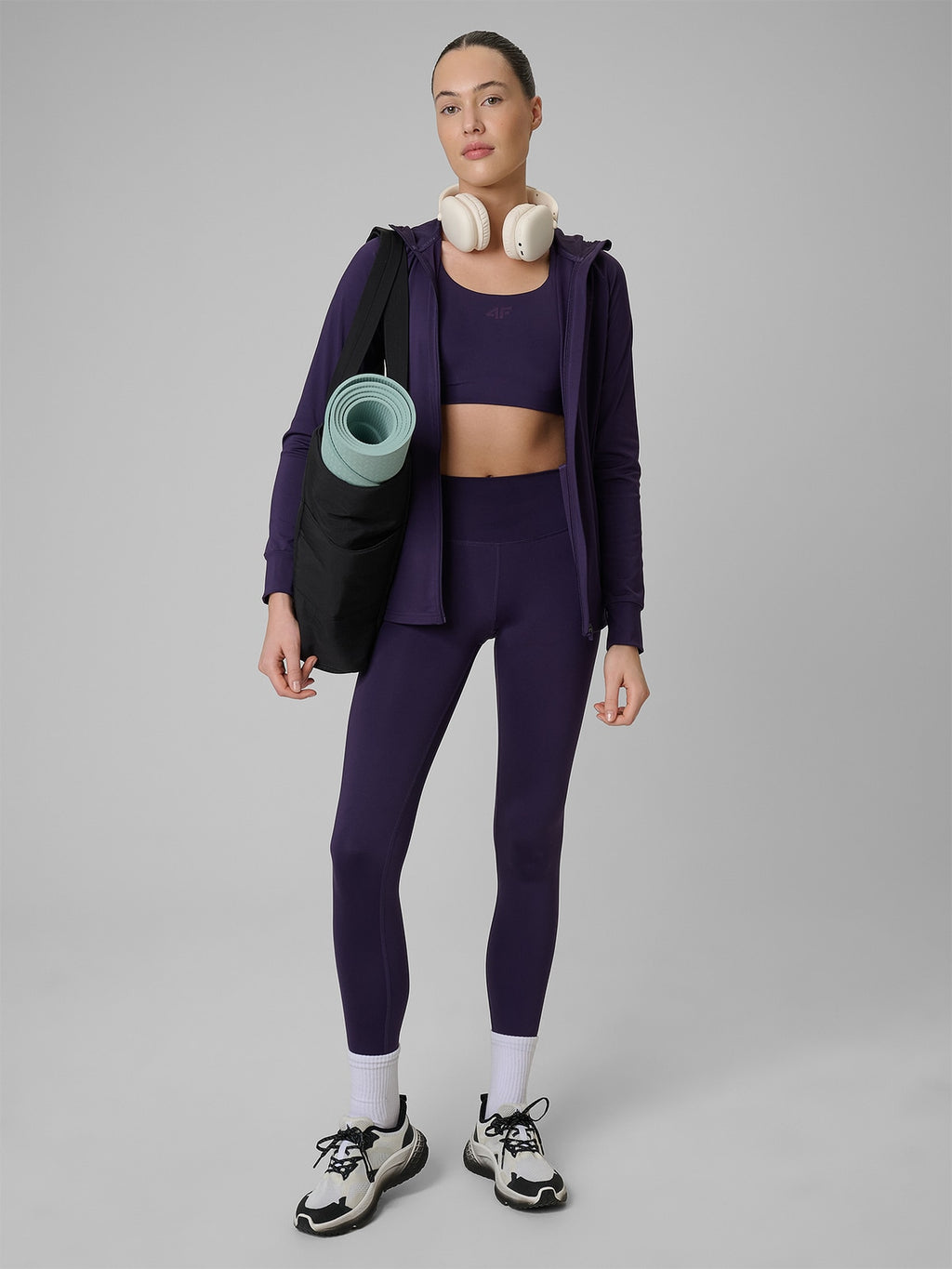 Legginsy Damskie 4F FNK F458 Sportowe Fiolet Szybkoschnące Slim