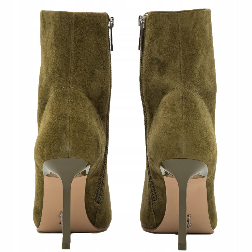 Steve Madden Oliwkowe Buty Damski Botki na Szpilce Skórzane Zamszowe Iyanna