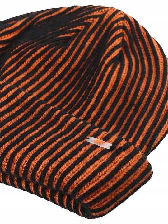 4F Pomarańczowa Czapka Męska Zimowa w Paski Logo Beanie One Size Ocieplana