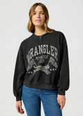 Wrangler Szara Bluza Damska Przez Głowę Długi Rękaw Loose Fit Nadruk
