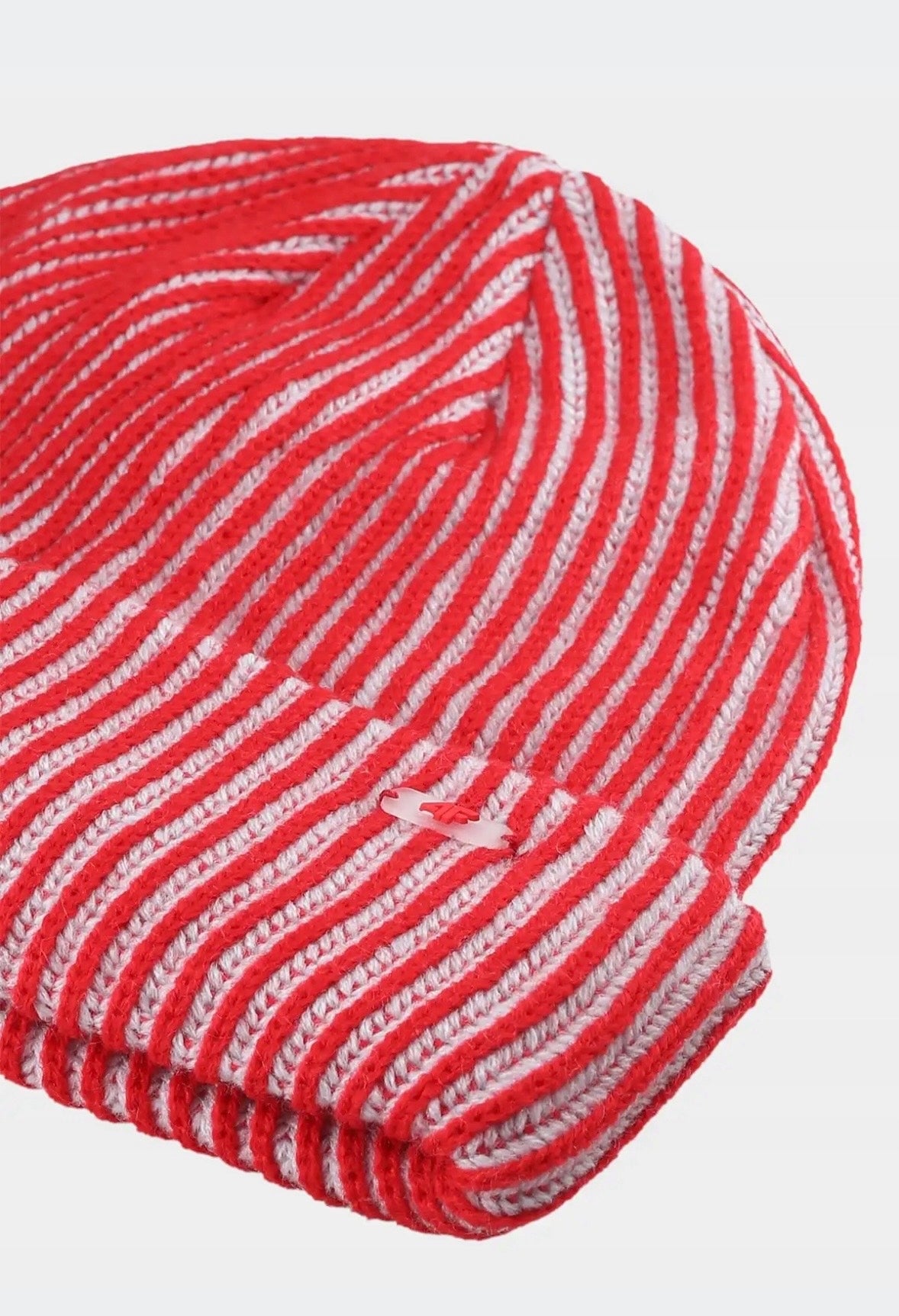 4F Malinowa Czapka Damska Zimowa w Paski Logo Beanie One Size Ocieplana