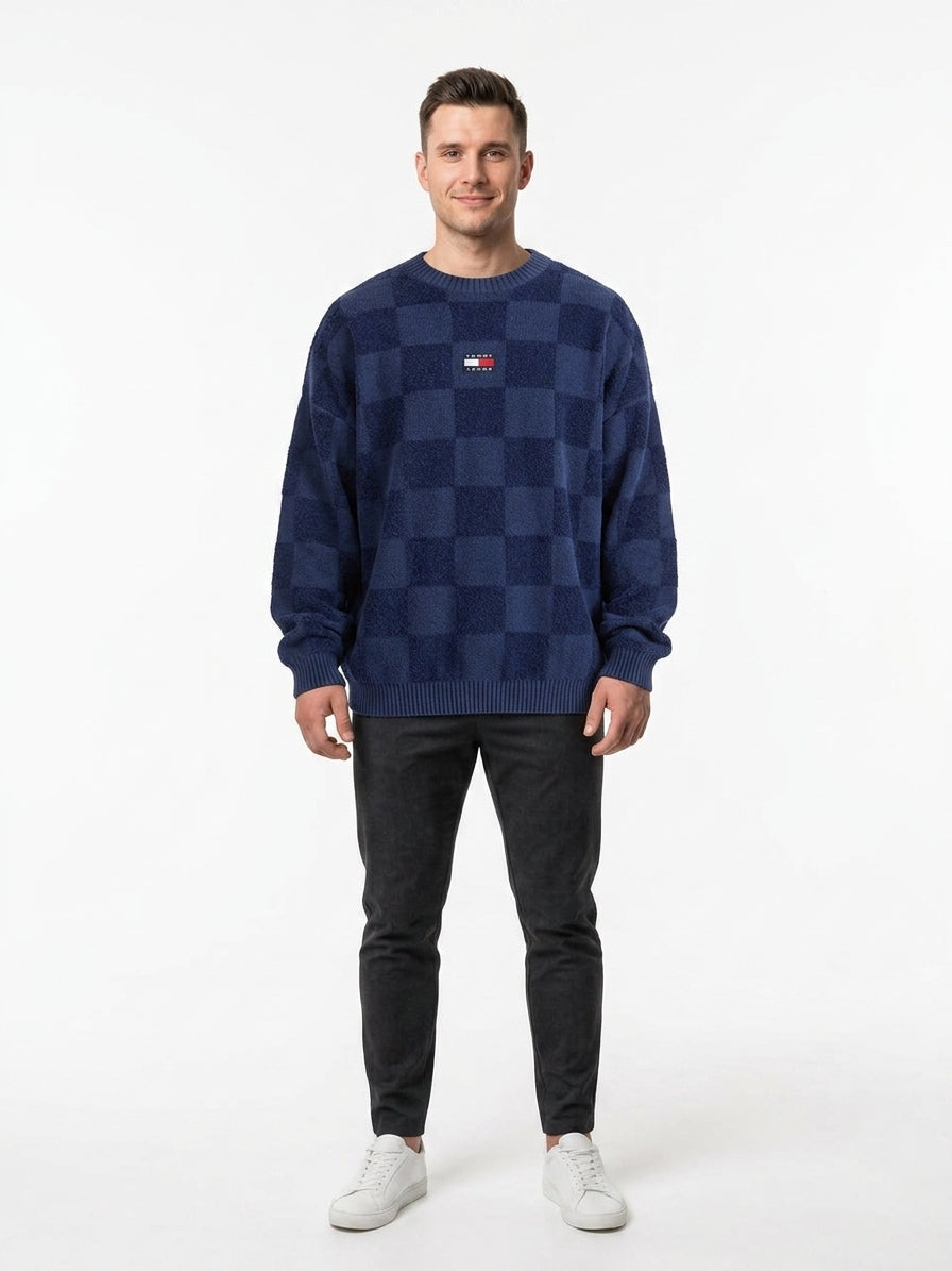 Sweter Męski Tommy Jeans TJM Skater Check Granatowy Szachownica