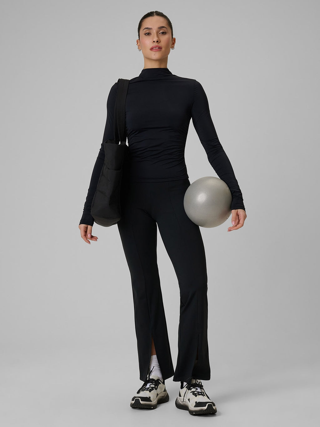 Legginsy Damskie 4F FNK F405 Sportowe Czarne Szybkoschnące z Rozcięciem