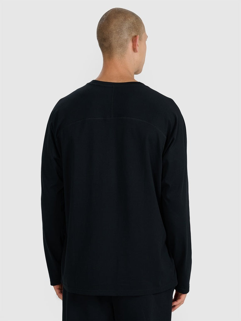 4F Czarna Bluzka Męska Długi Rękaw Longsleeve Oversize Gładka Baweuniana