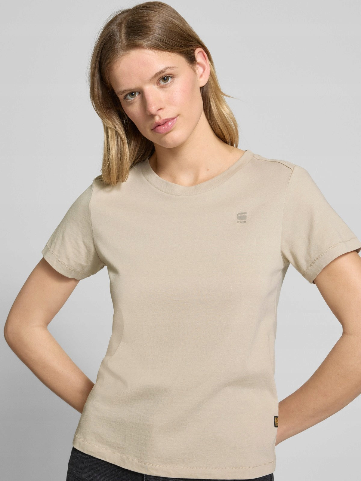 G-star Raw Beżowa Bluzka Damska T-shirt na Krótki Rękaw Logo Haft r.S