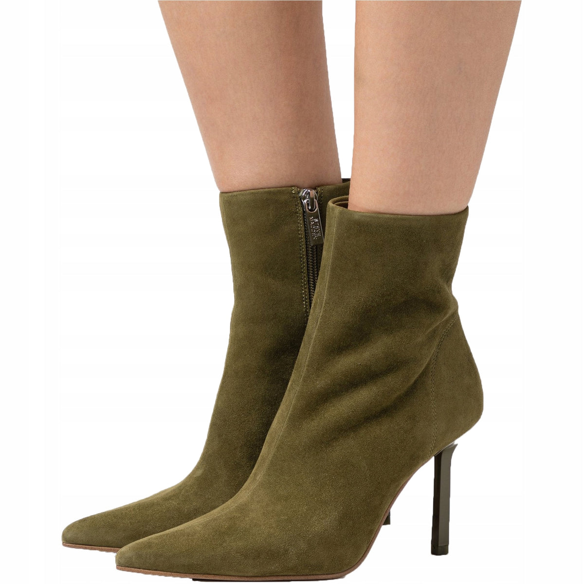 Steve Madden Oliwkowe Buty Damski Botki na Szpilce Skórzane Zamszowe Iyanna