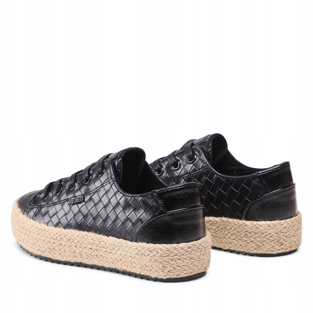 BIG STAR Buty Damskie Espadryle na Platformie Czarne JJ274396 Plecione r.38