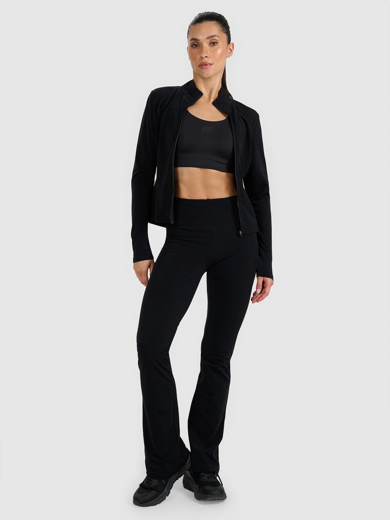 4F Czarny Komplet Damski Rozpinana Bluza Legginsy Slim Fit Bez Kaptura