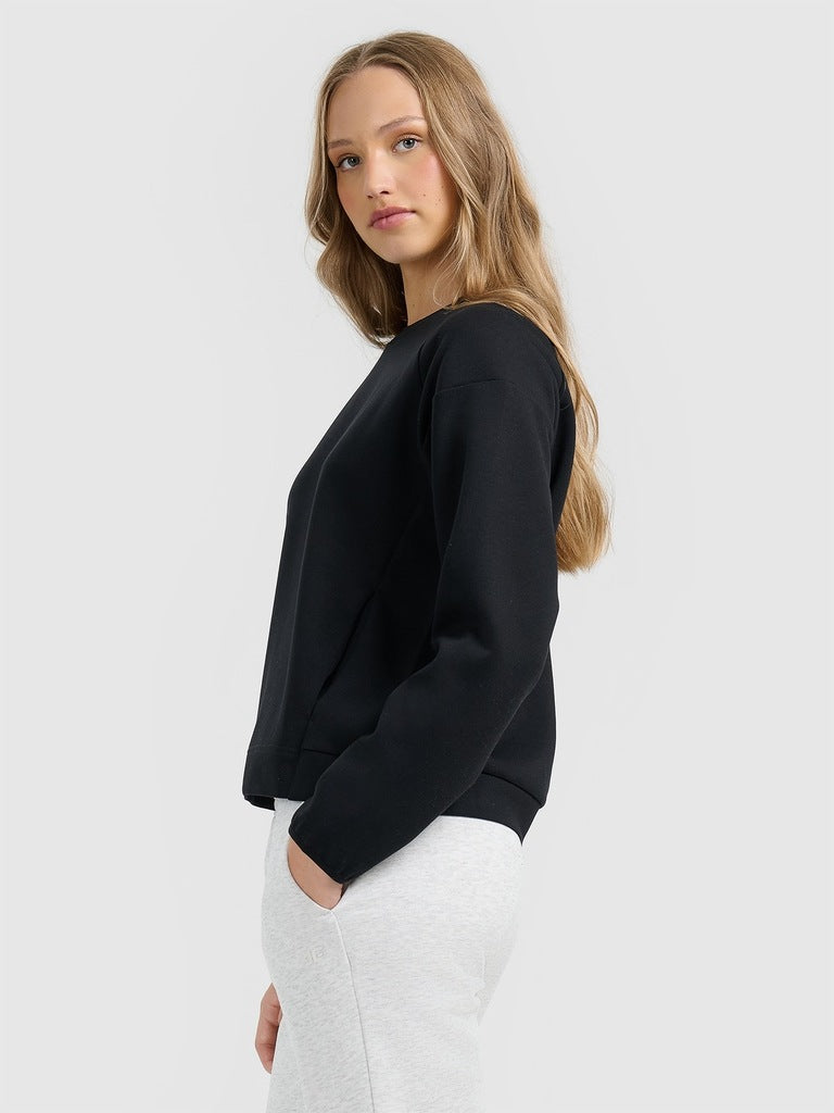 4F Czarna Bluza Damska Sportowa Przez Głowę Bez Kaptura Modal Regular Fit