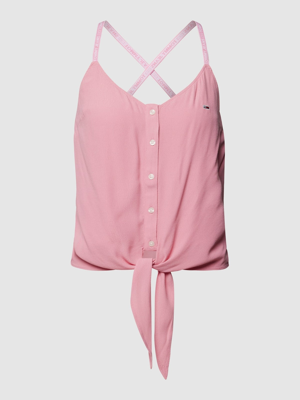 Tommy Hilfiger Różowa Bluzka Damska Wiązany Top Na Ramiączkach Logo r. XS