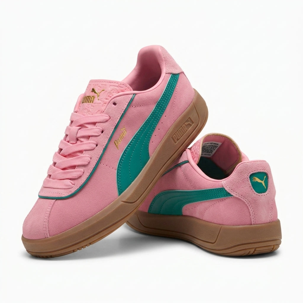 Buty Sportowe Damskie Puma Club Klassika SD Sneakers Różowe Z Zielonym