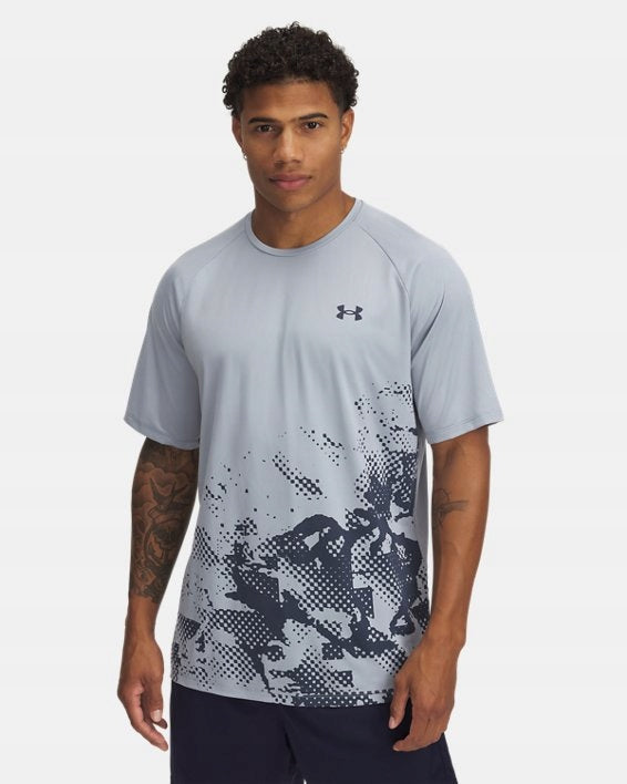 Under Armour Szara Bluzka Męska T-shirt na Krótki Rękaw Sportowy Nadruk