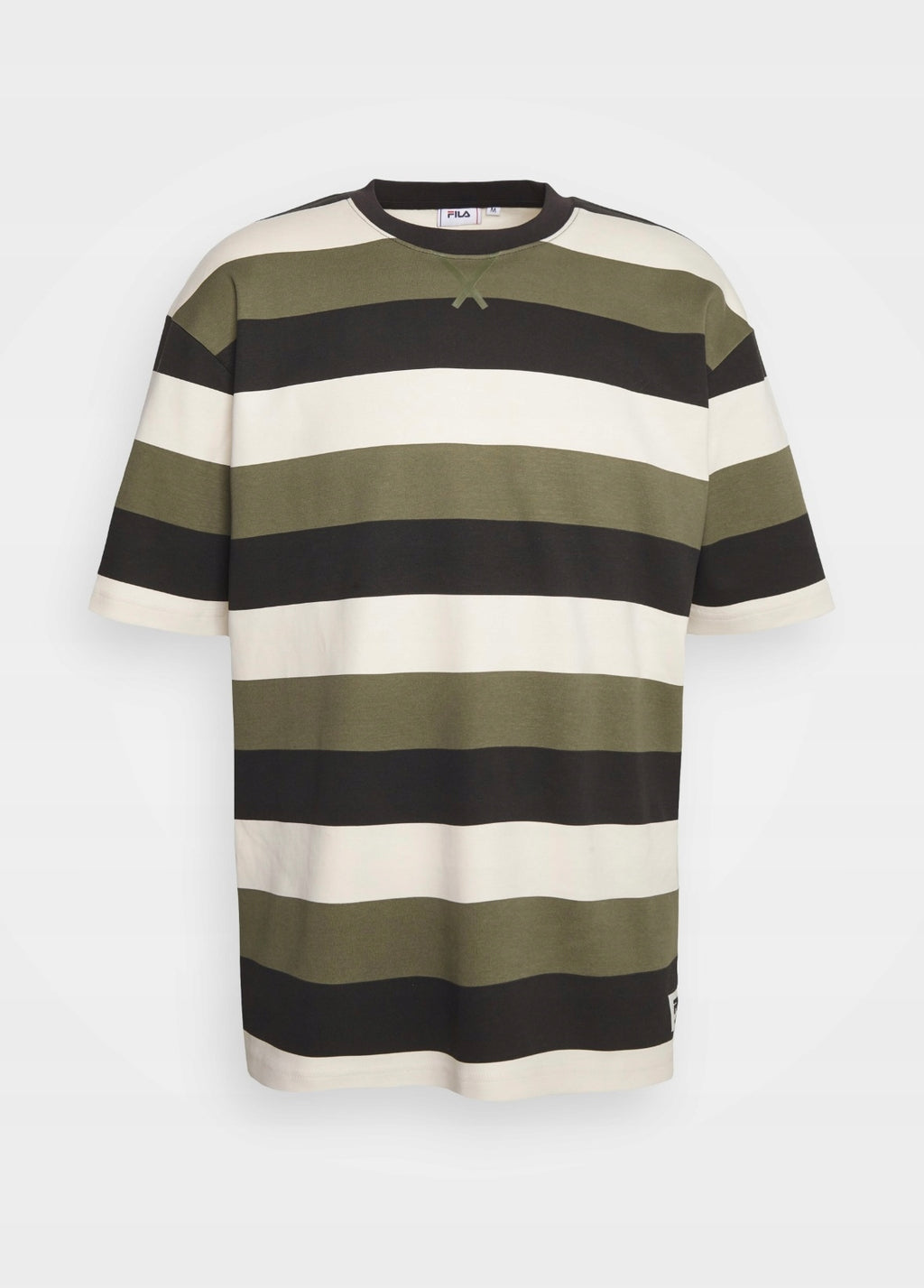 FILA Zielona Bluzka Męska T-shirt w Paski Nadruk z Logo Oversize r. S