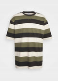 FILA Zielona Bluzka Męska T-shirt w Paski Nadruk z Logo Oversize r. S