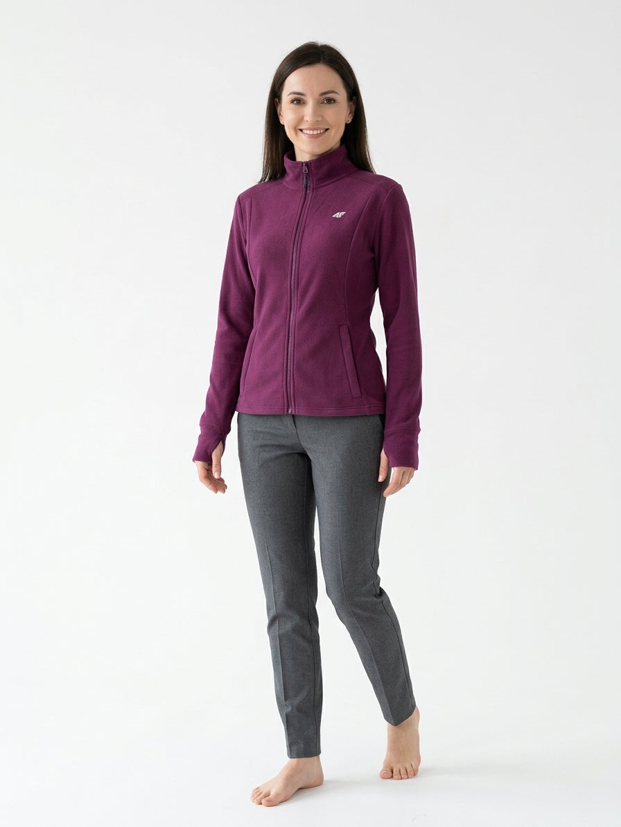 Polar Damski 4F FLEF479 Sportowy Burgund Stójka Mikropolar Fiolet