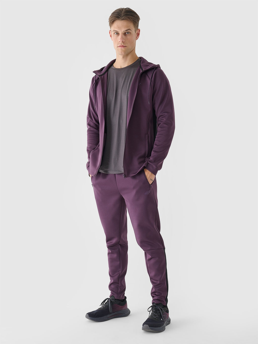 4F Fioletowa Bluza Sportowa Męska Rozpinana z Kapturem Treningowa Regular