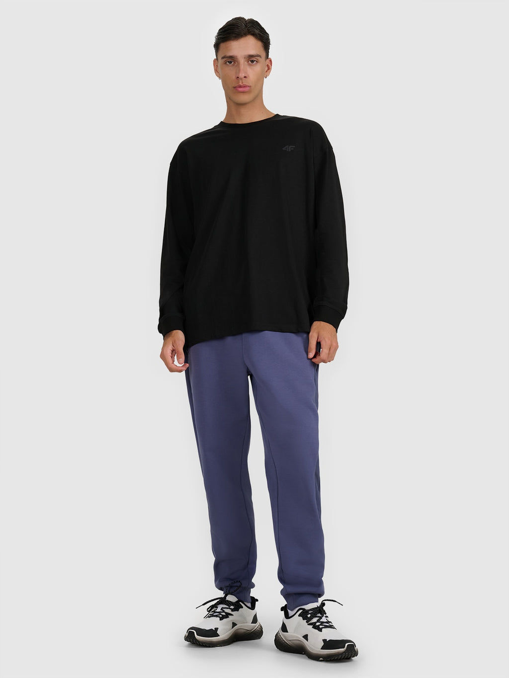 4F Czarna Bluzka na Długi Rękaw Męska z Nadrukiem Longsleeve Oversize