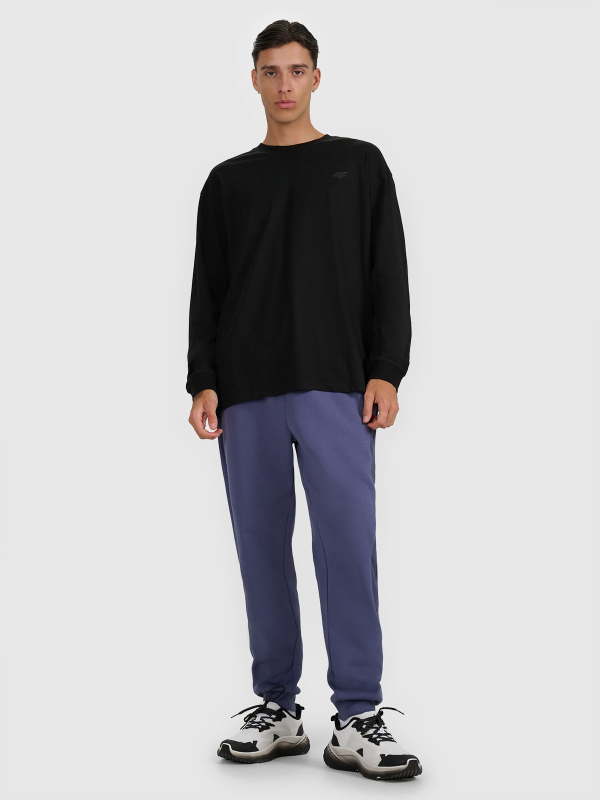 4F Czarna Bluzka na Długi Rękaw Męska z Nadrukiem Longsleeve Oversize