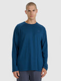 4F Granatowy Longsleeve Bluzka na Długi Rękaw Gładka Nadruk Logo Oversize