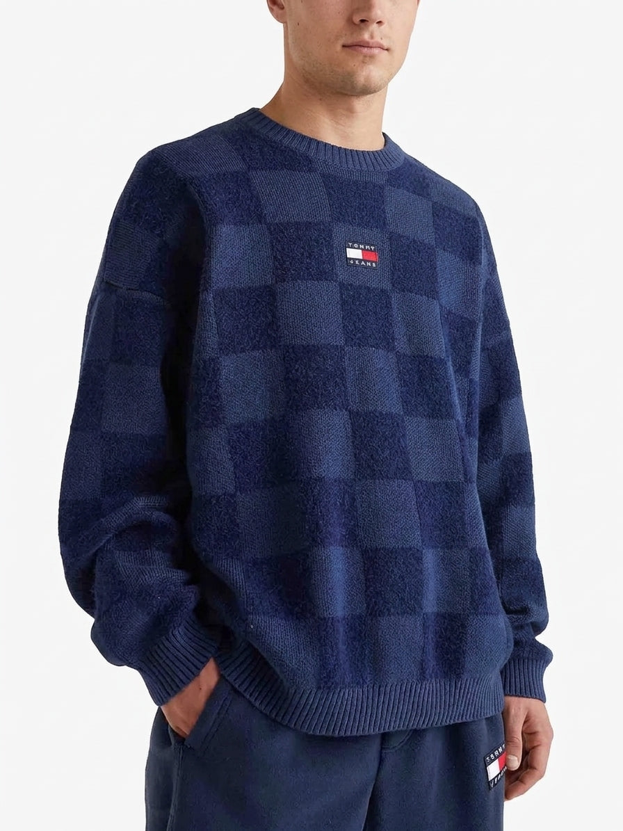 Sweter Męski Tommy Jeans TJM Skater Check Granatowy Szachownica