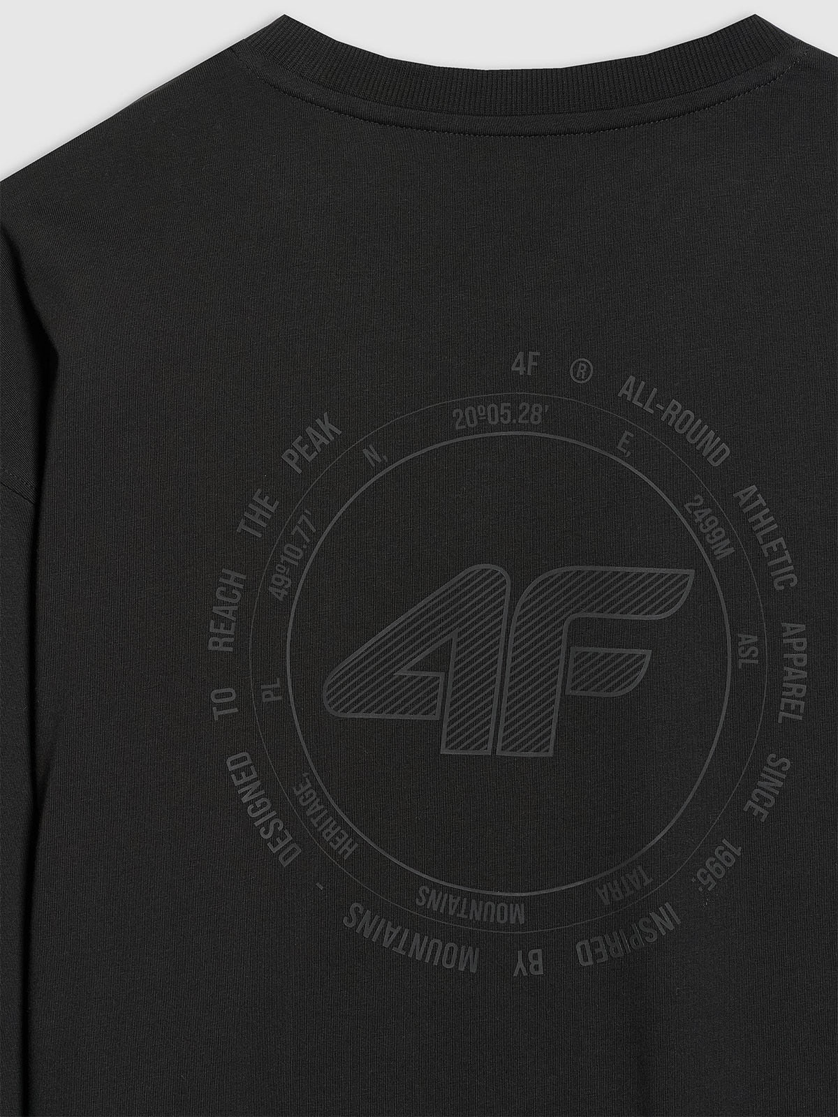 4F Czarna Bluzka na Długi Rękaw Męska z Nadrukiem Longsleeve Oversize