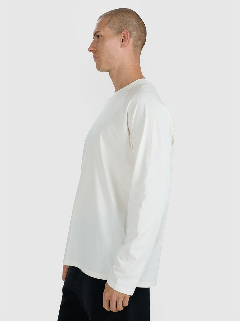 4F Bluzka Męska Ecru Długi Rękaw Longsleeve Oversize Gładka Bawłniana
