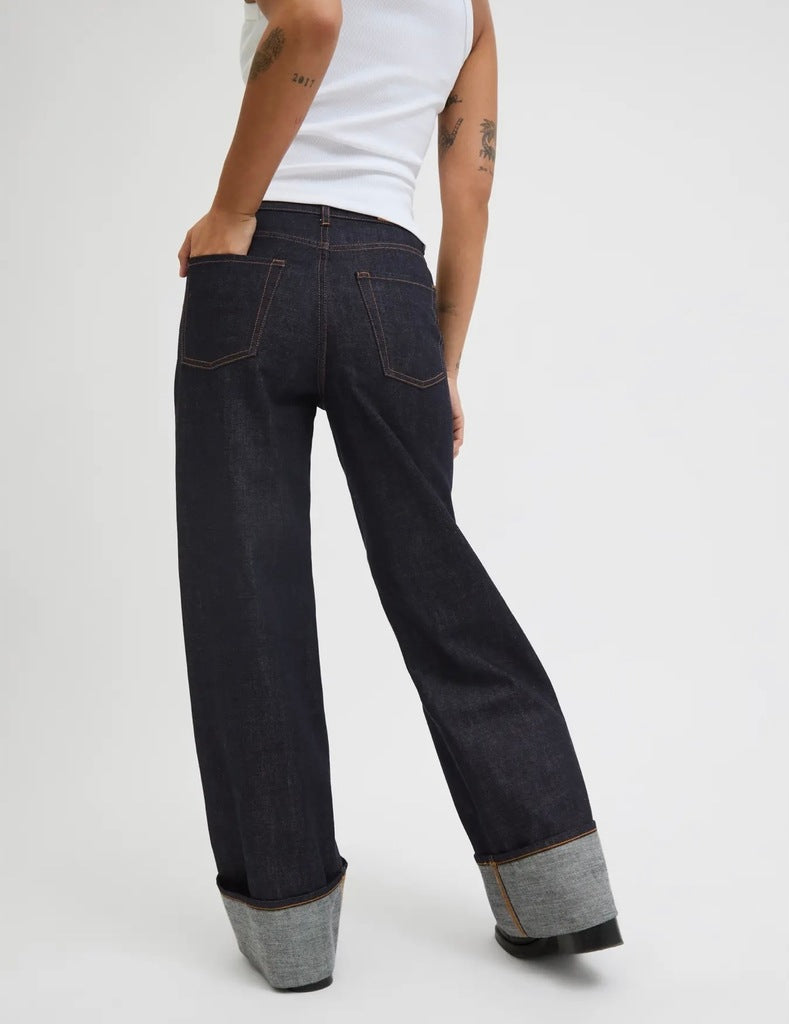 JJXX Granatowe Jeansy Damskie Podwijane Prost Szerokie Tokyo Wide