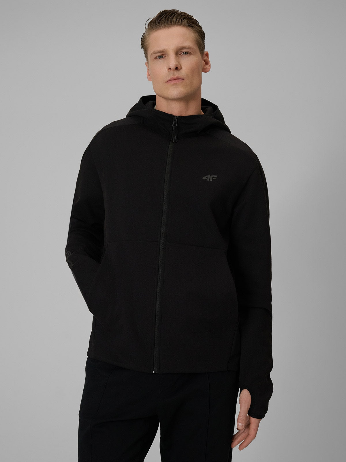 Bluza Męska 4F TSWSM2130 Sportowa Czarna Kaptur Rozpinana
