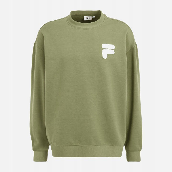 Fila Zielona Bluza Męska Przez Głowę Bez Kaptura Nadruk Logo Oversize