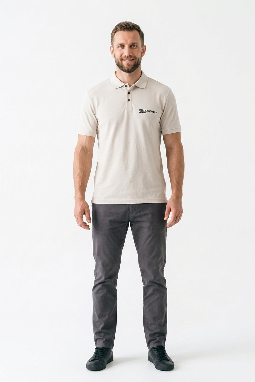 Polo Męskie Karl Lagerfeld A2M17094 Casual Kremowe Regular