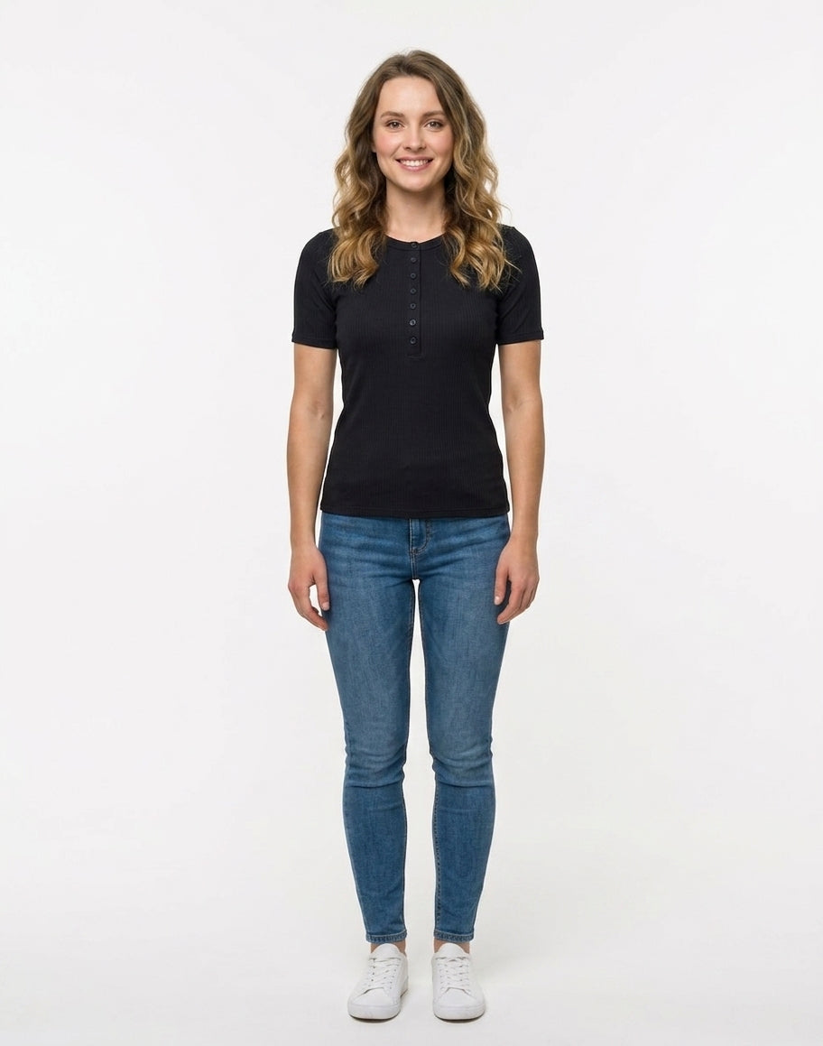 T-shirt Damski Czarny Krótki Rękaw Klasyczny Wrangler Dzianina