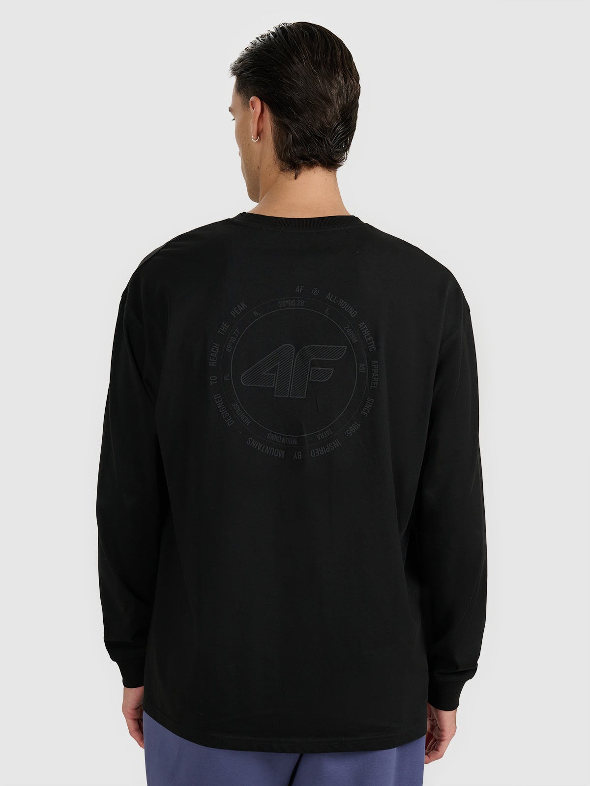 4F Czarna Bluzka na Długi Rękaw Męska z Nadrukiem Longsleeve Oversize