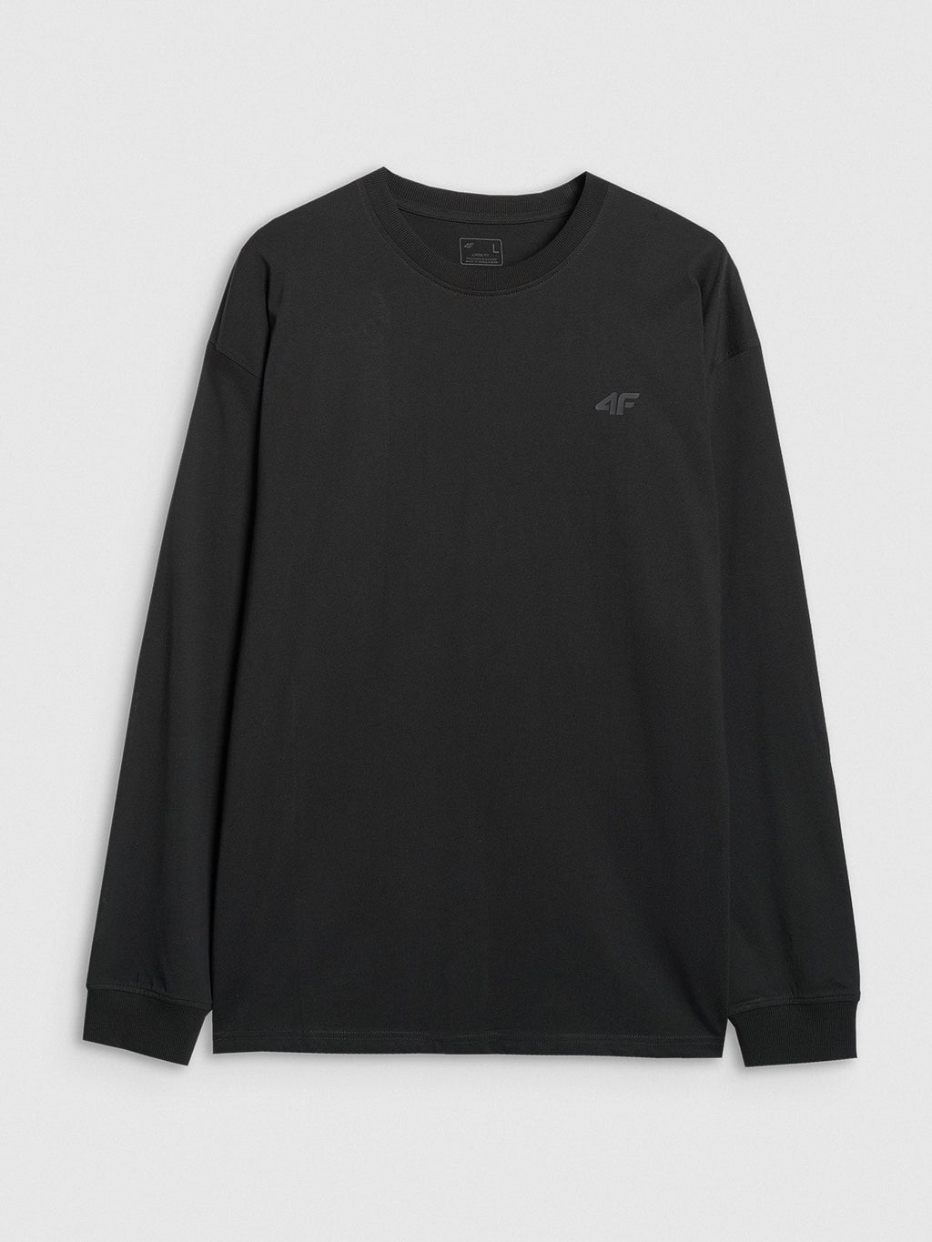 4F Czarna Bluzka na Długi Rękaw Męska z Nadrukiem Longsleeve Oversize